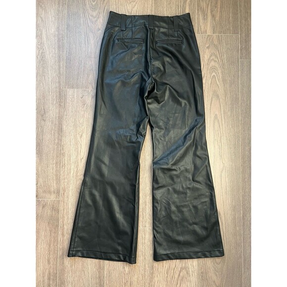 Anthropologie Maeve Naomi Wide Leg Flare Faux Leather Pants Black High Rise Sz 6 - Picture 3 of 8
